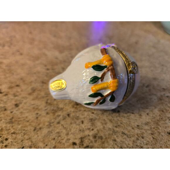 Porcelain Hinged Hanging Dove Trinket Box Christmas Ornament - Picture 7 of 10